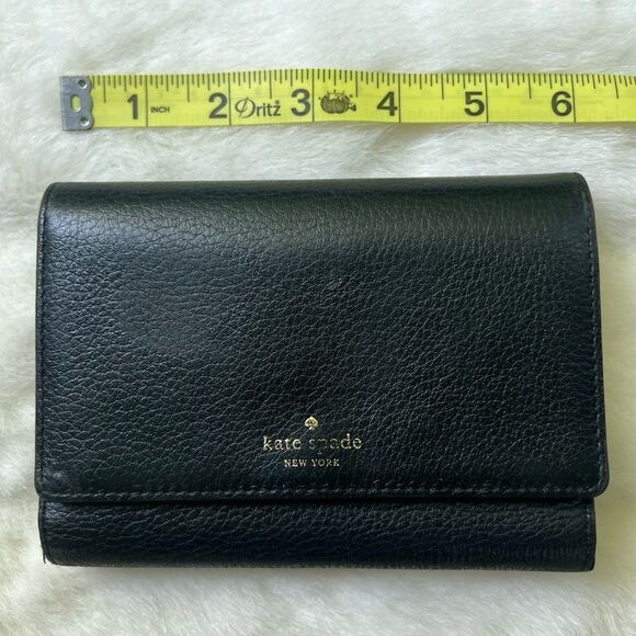 Black Pebbled Leather Large trifold Kate Spade Wallet - Picture 15 of 16
